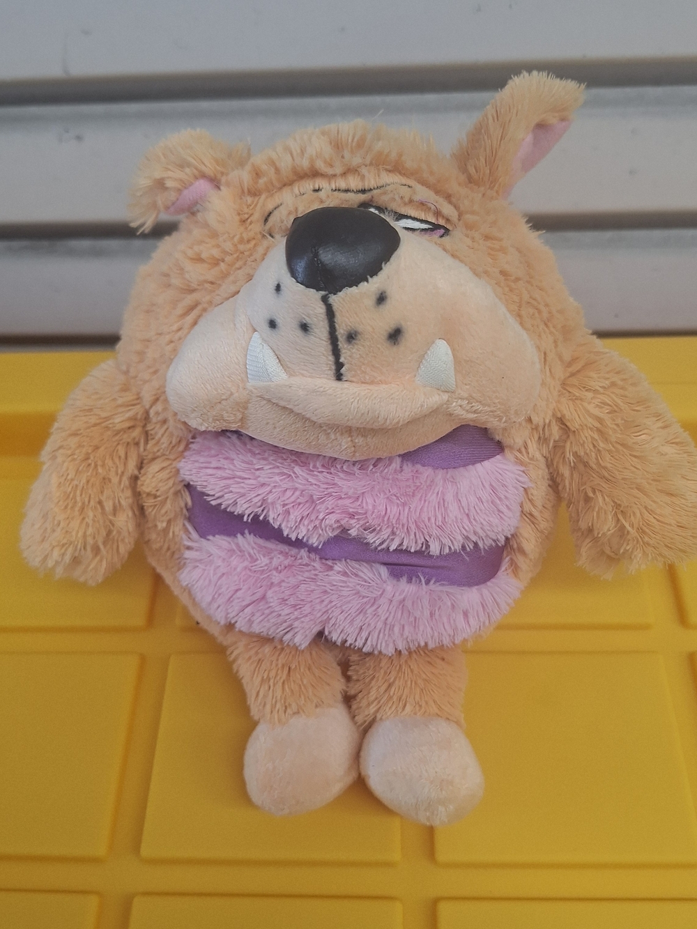 Plush Monster Stuffed Animal - Tan with Purple and Pink Belly